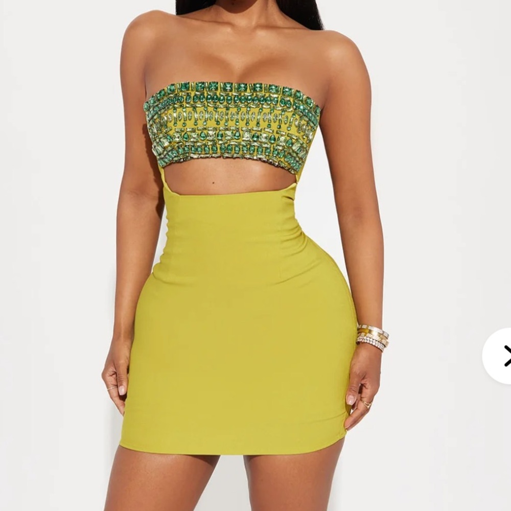 Fashion Nova Green Strapless Mini Dress